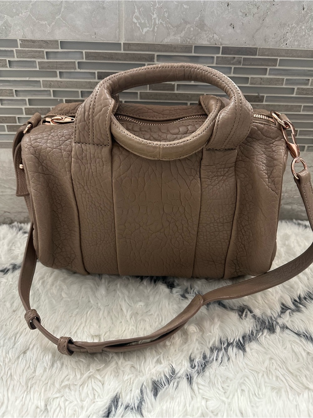 Alexander Wang Rocco Duffel Bag in Latte with Rose Gold Hardware